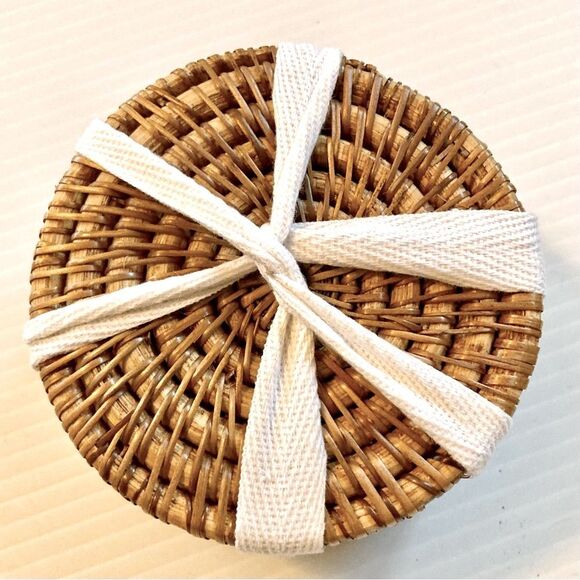 Woven Coasters Wicker Rattan Boho Bohemian 4" Across Set of 6 - Picture 8 of 10